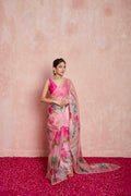 Pink Organza Motiwork Hand Embroidey Silk Saree