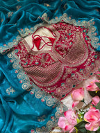 Lime Beautiful Blue Sabyasachi Inspired Silk Saree with Stiched Blouse