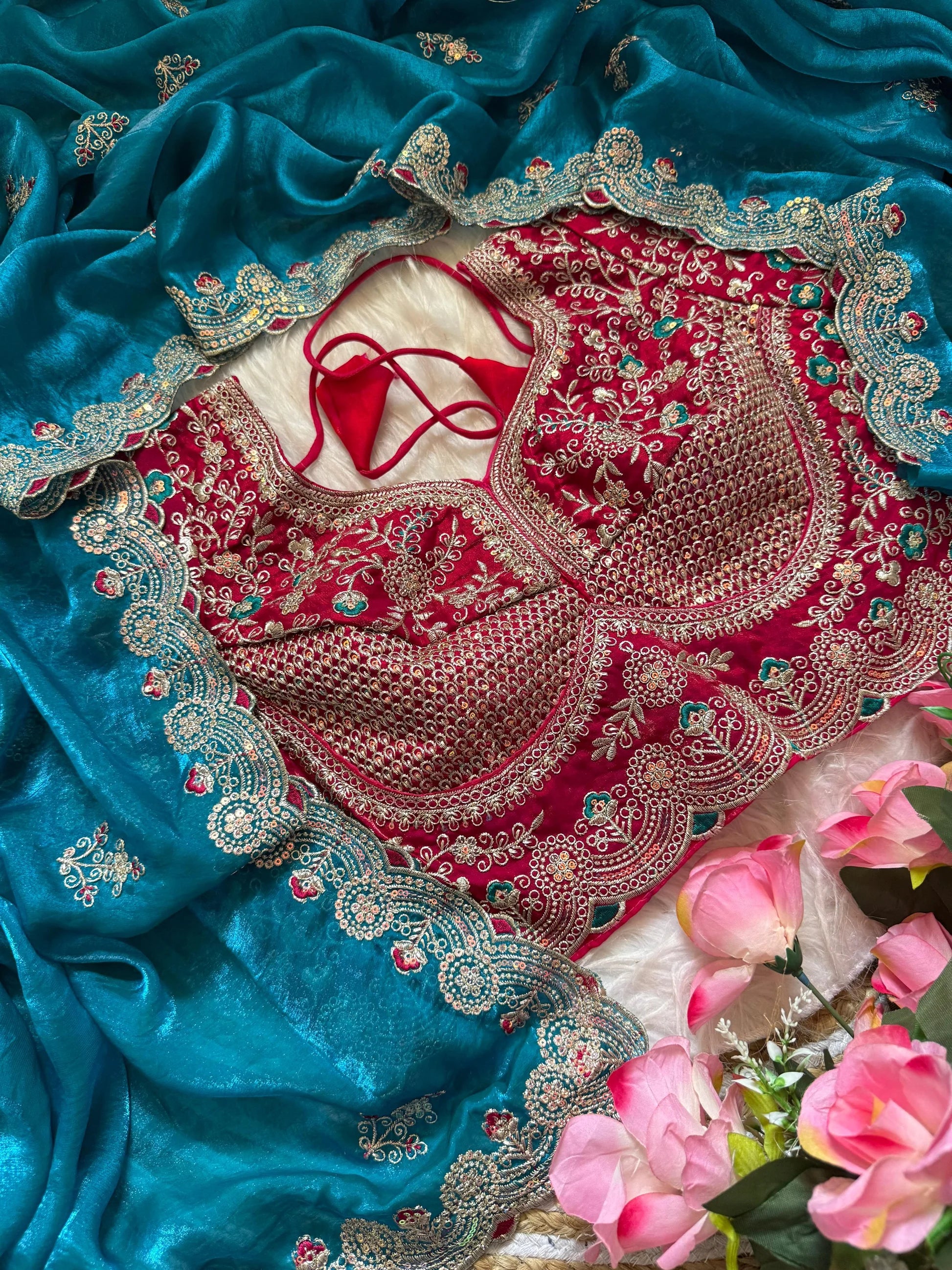 Lime Beautiful Blue Sabyasachi Inspired Silk Saree with Stiched Blouse