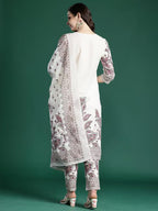 Hand-Embroidery Full Kurta Set with Dupatta for Women Color White Regular