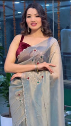 Grey Shaded Space Silk Designer Saree with Blouse