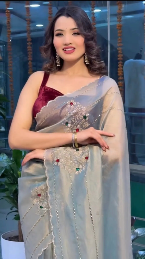 Grey Shaded Space Silk Designer Saree with Blouse