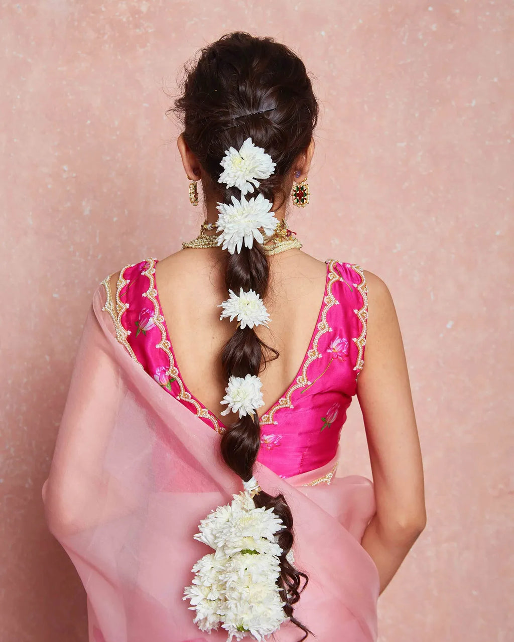 Pink Organza Motiwork Hand Embroidey Silk Saree