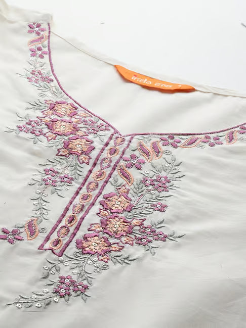 Hand-Embroidery Full Kurta Set with Dupatta for Women Color White Regular