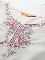 Hand-Embroidery Full Kurta Set with Dupatta for Women Color White Regular