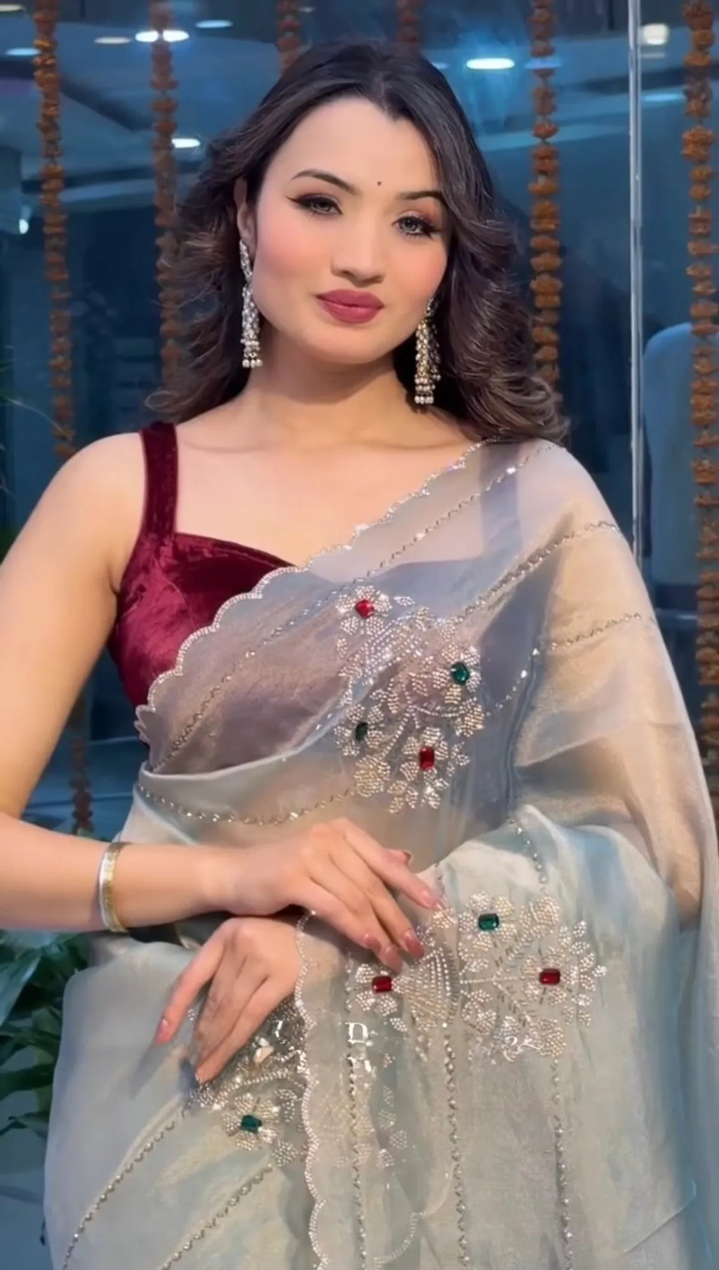 Grey Shaded Space Silk Designer Saree with Blouse