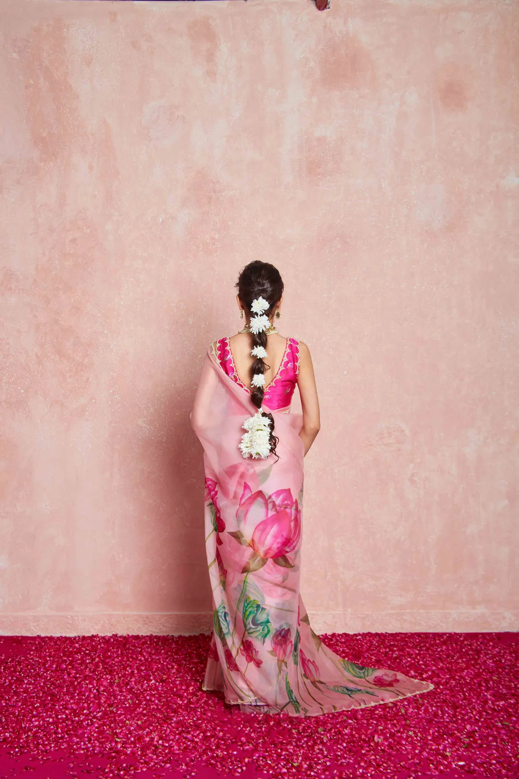 Pink Organza Motiwork Hand Embroidey Silk Saree