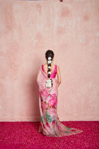 Pink Organza Motiwork Hand Embroidey Silk Saree