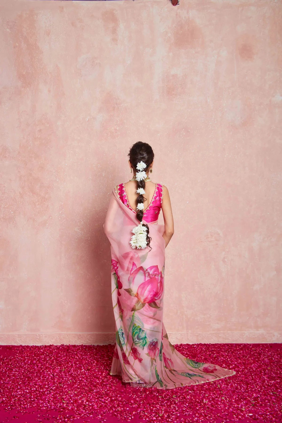Pink Organza Motiwork Hand Embroidey Silk Saree