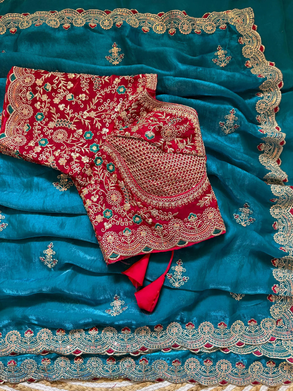 Lime Beautiful Blue Sabyasachi Inspired Silk Saree with Stiched Blouse