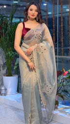 Grey Shaded Space Silk Designer Saree with Blouse