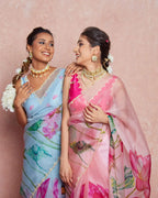 Pink Organza Motiwork Hand Embroidey Silk Saree