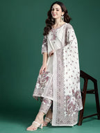 Hand-Embroidery Full Kurta Set with Dupatta for Women Color White Regular