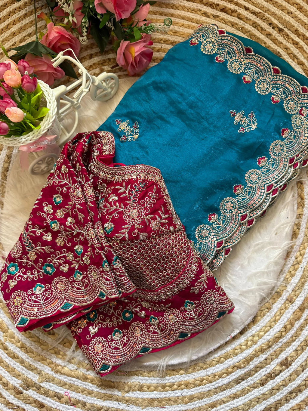 Lime Beautiful Blue Sabyasachi Inspired Silk Saree with Stiched Blouse